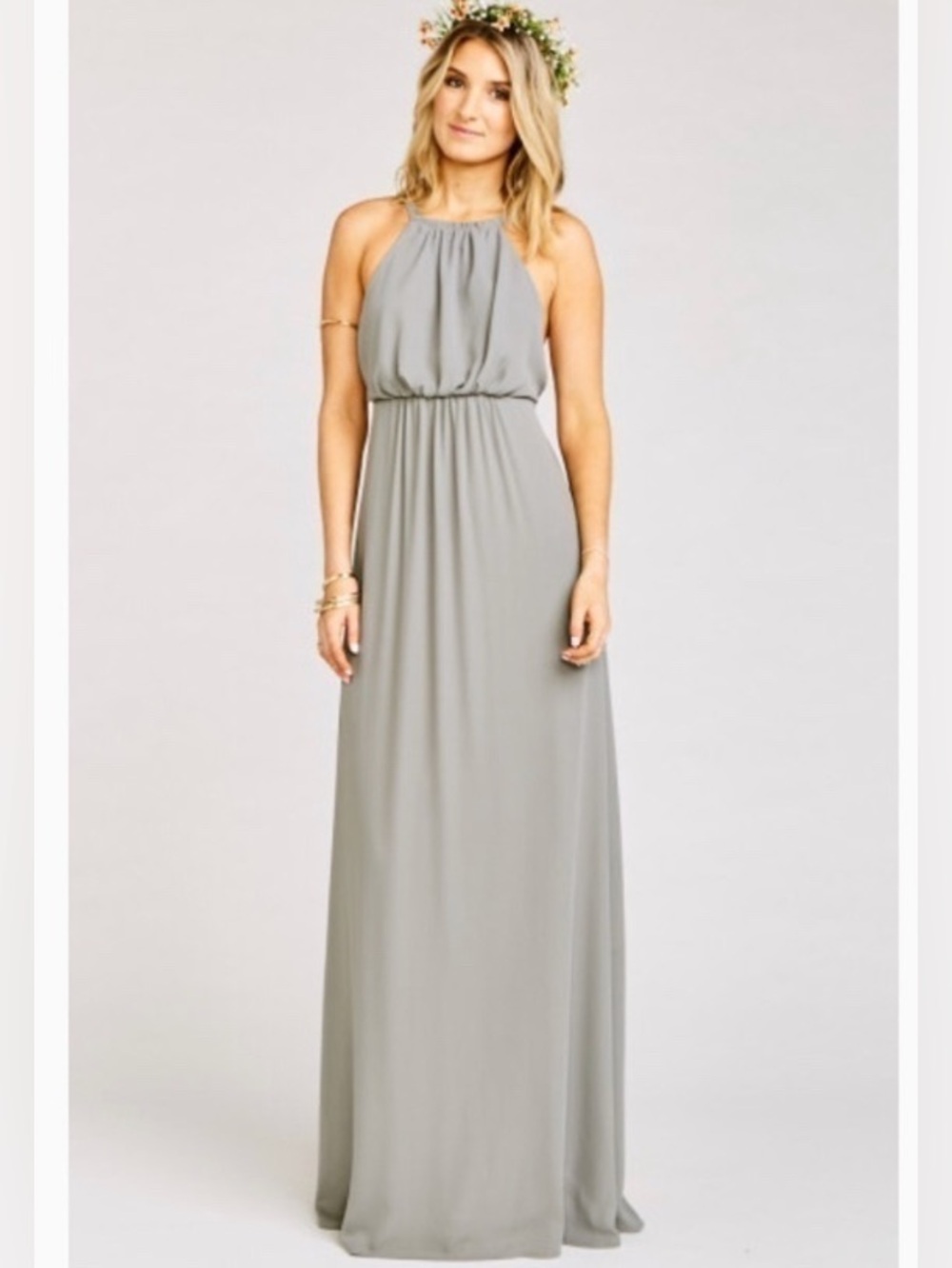Show Me Your Mumu Amanda Grey Halter Maxi Dress - size Medium